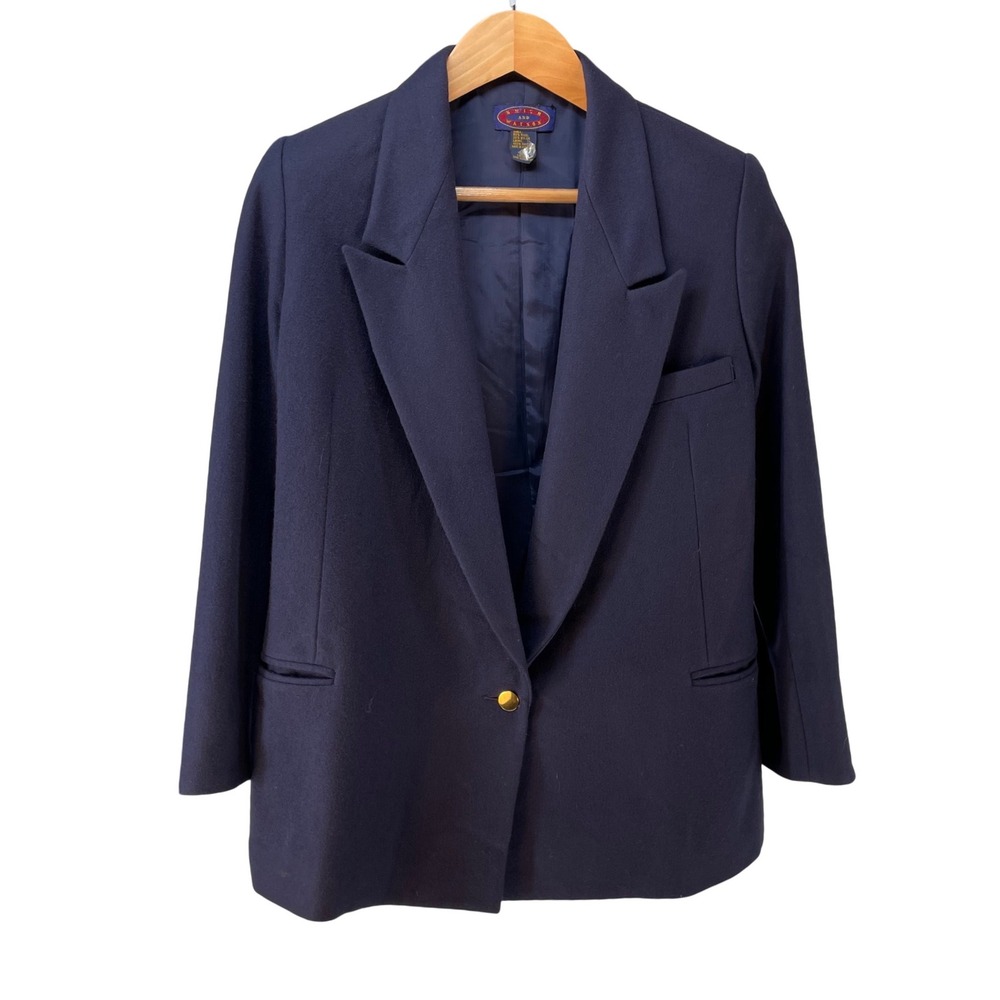 Smith and Watson Navy Wool Blend Single Button Blazer Gold Buttons Size 6 *Read*